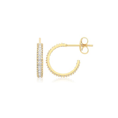 9ct Gold Cz Half Hoop Studs 