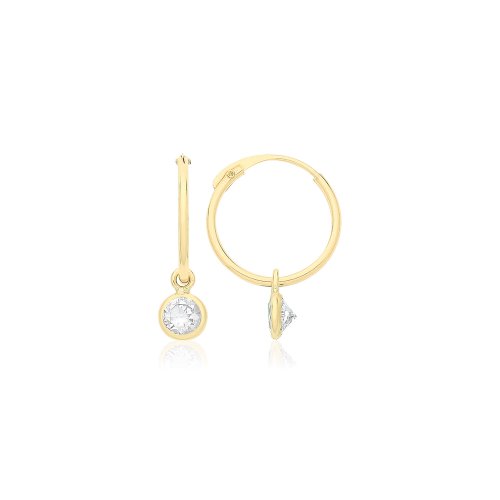 9ct Gold Sleepers With Hanging Cz 