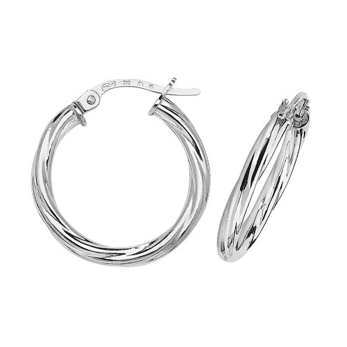 9ct White Gold Twisted Hoops 