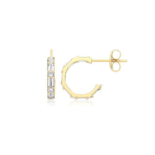 9ct Gold Cz Half Hoop Studs 
