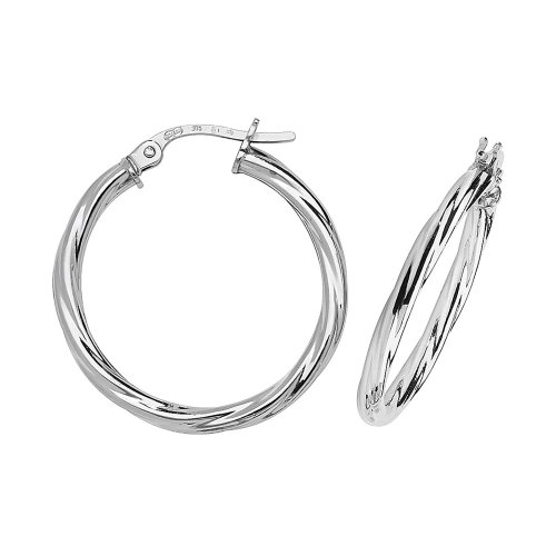 9ct White Gold Twisted Hoops 