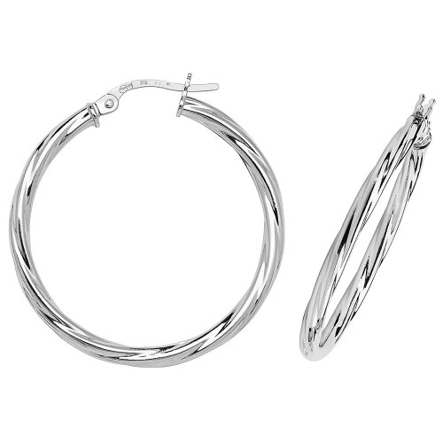 9ct White Gold Twisted Hoops 