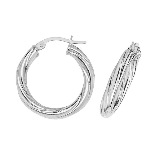 9ct White Gold Twisted Hoops 