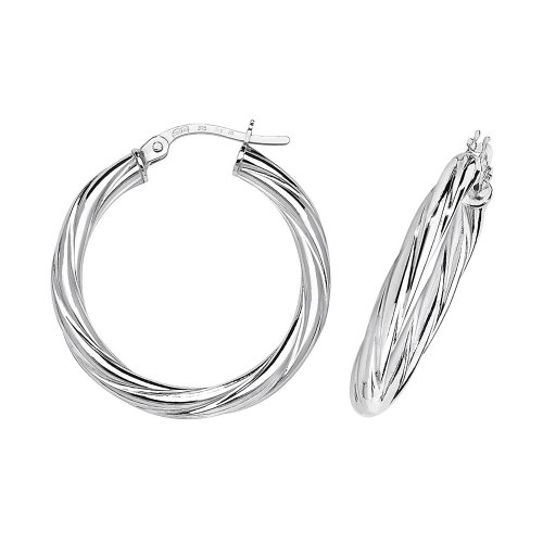 9ct White Gold Twisted Hoops 
