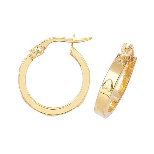 9ct Gold Heart Design Flat Hoops 
