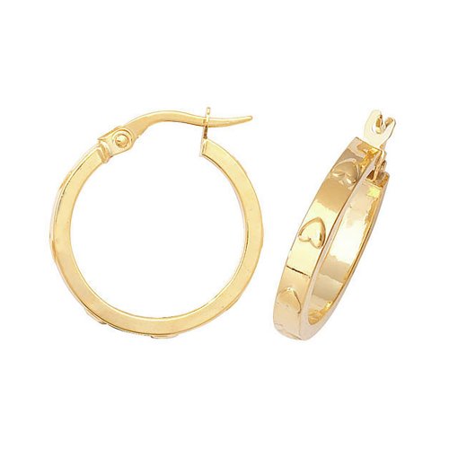 9ct Gold Heart Design Flat Hoops 