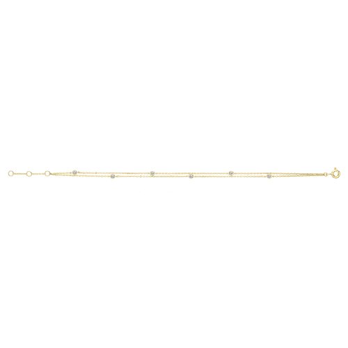 9ct Gold Cz Set Double Chain Bracelet 