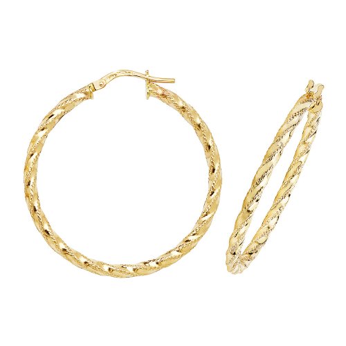 9ct Gold Diamond Cut Twisted Hoops ER952-