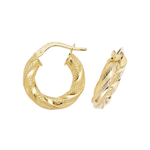 9ct Gold Diamond Cut Twisted Hoops ER954-