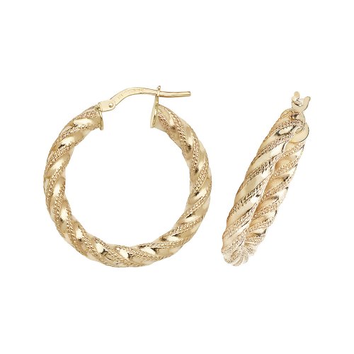 9ct Gold Diamond Cut Twisted Hoops ER954-