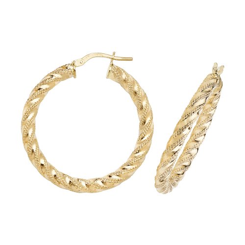 9ct Gold Diamond Cut Twisted Hoops ER954-