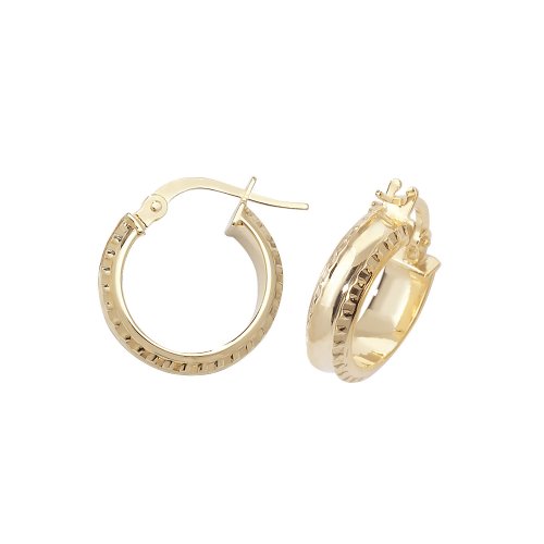 9ct Gold Diamond Cut Millgrain Hoops ER960-