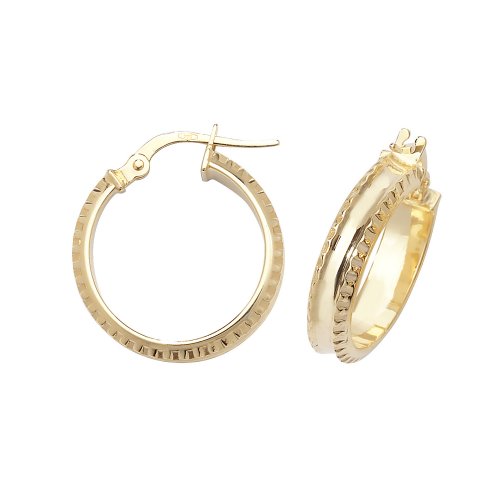 9ct Gold Diamond Cut Millgrain Hoops ER960-