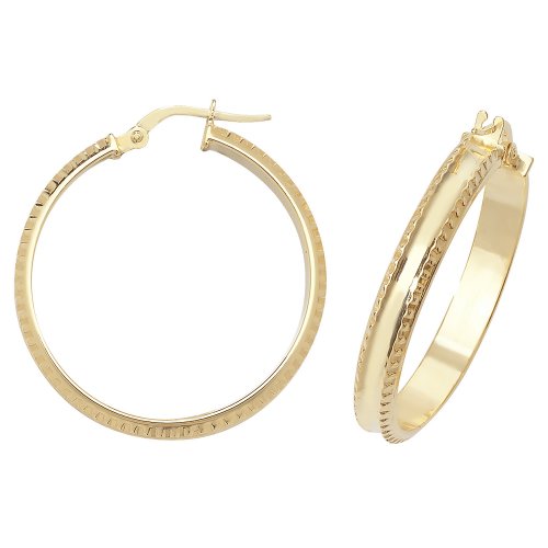 9ct Gold Diamond Cut Millgrain Hoops ER960-