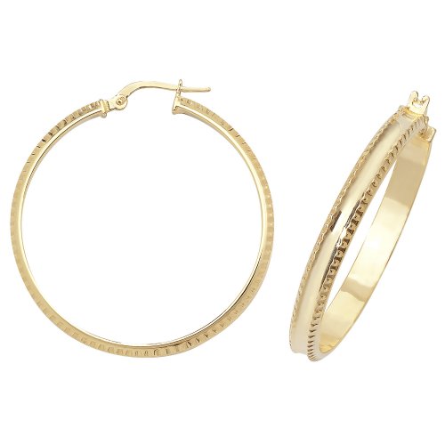 9ct Gold Diamond Cut Millgrain Hoops ER960-