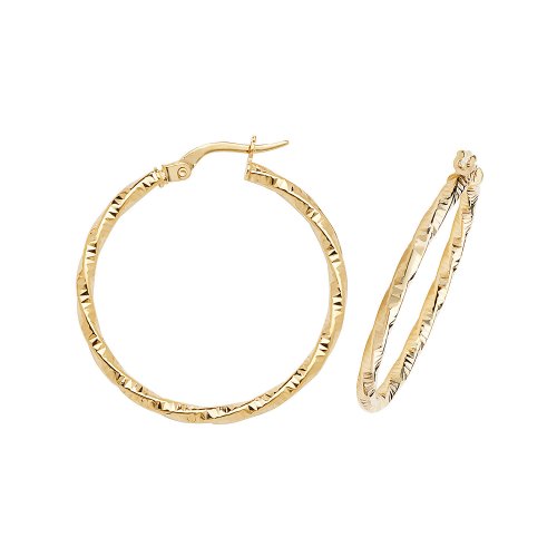 9ct Gold Diamond Cut Twisted Hoops ER963-