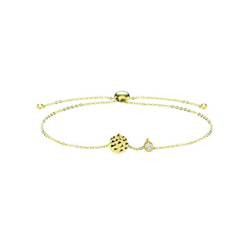 9ct Gold Cz Set And Disc Pull Style Bracelet 