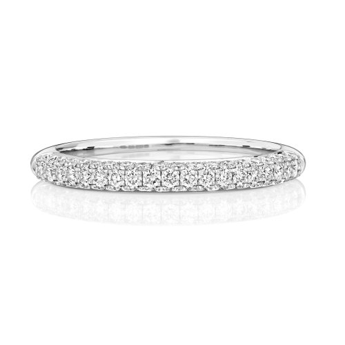 Diamond Pave Set 3 Row Half Eternity Ring In 18ct White Gold 