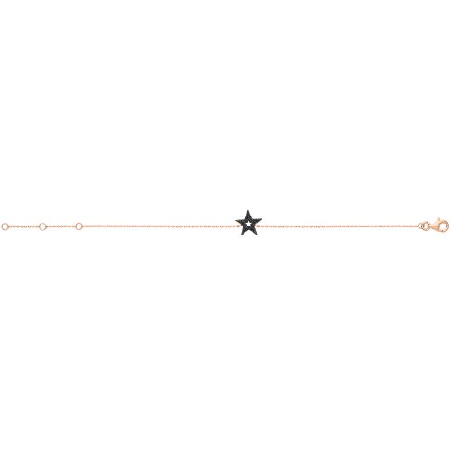 Silver Rose Gold Plated Black Cz Star Bracelet 