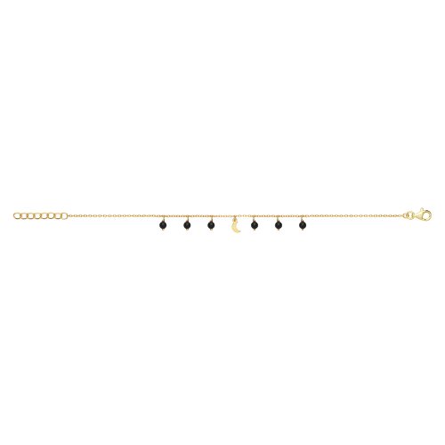 Silver Yellow Gold Plated Crescent Moon And Black Agate Charms Bracelet 