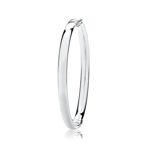 Silver Ladies' Oval Plain Hinged Bangle 