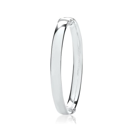 Silver Ladies' Oval Plain Hinged Bangle 