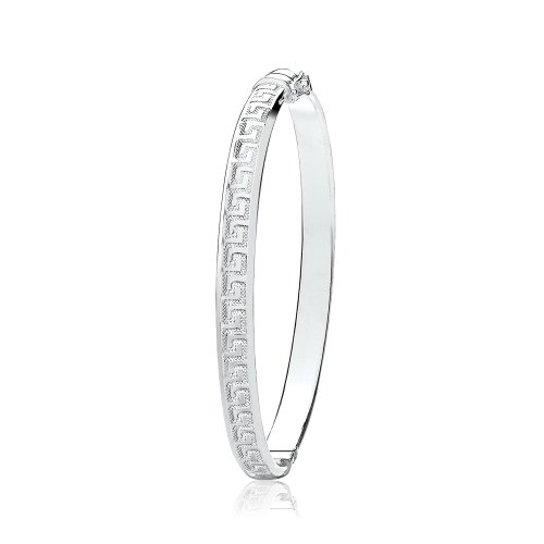 Silver Ladies' Oval Greek Design Hinged Bangle 