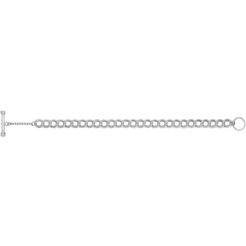 Silver Rhodium Plated T-bar Double Curb Link Bracelet 