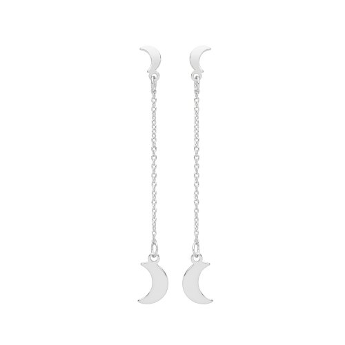 Silver Rhodium Plated Crescent Moon Chain Drops 