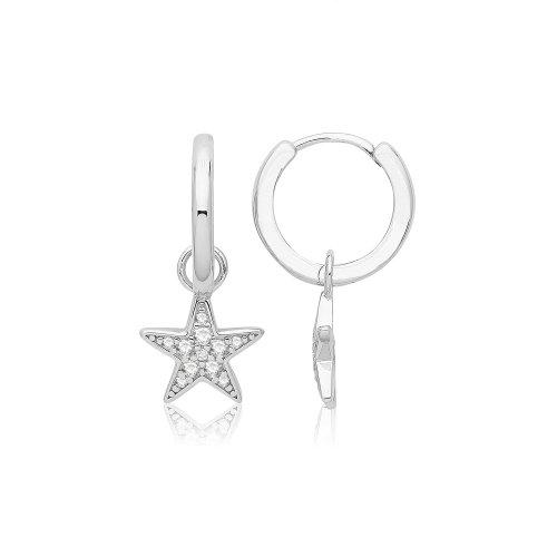 Silver Rhodium Plated Star Clicker Earrings 