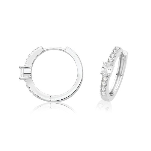 Silver Rhodium Plated Cz Hinged Earrings 