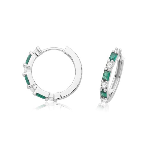 Silver Rhodium Plated Cz Hinged Earrings 