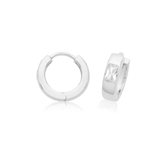 Silver Triple Plated Cz Set Hoop Earrings 