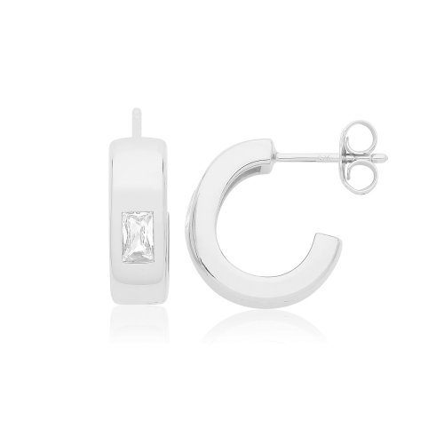 Silver Triple Plated Cz Set Hoop Earrings 