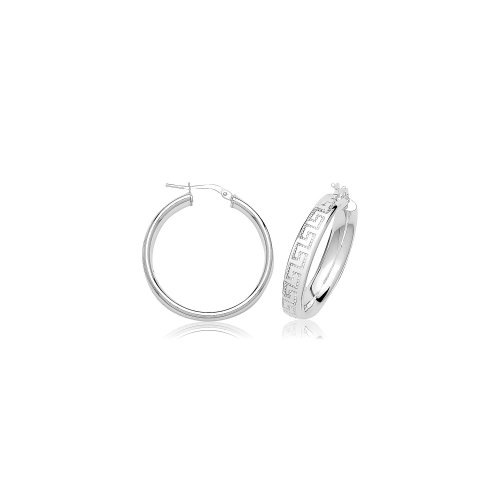 Silver  Greek Design Hoop Earrings G51320-
