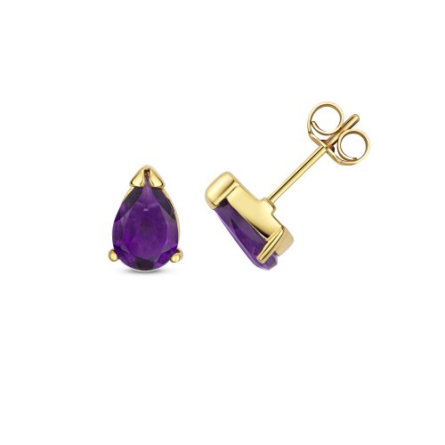 Amethyst Pear Shape Claw Set Studs In 9ct Gold 