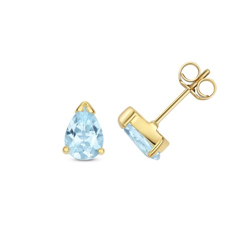 Blue Topaz Pear Shape Claw Set Studs In 9ct Gold 