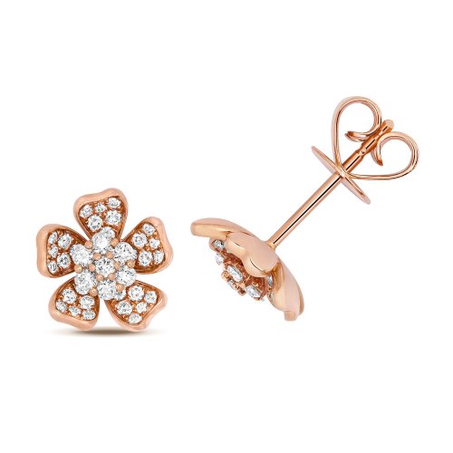 Diamond Flower Studs In 18ct Rose Gold 