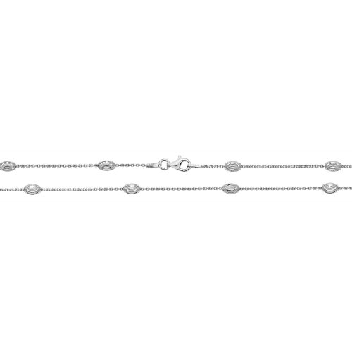 Silver Rhodium Plated Station Oval Moon Chain 