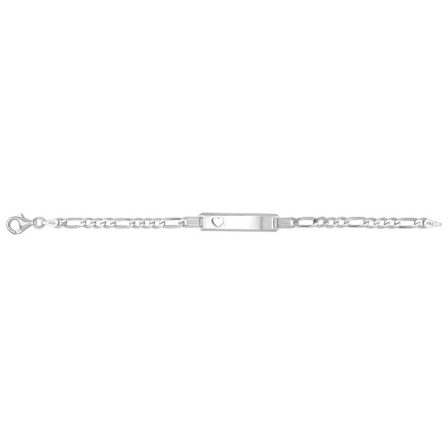 Silver Babies' Figaro Cut Out Heart Id Bracelet 