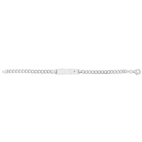 Silver Ladies' Curb Cz Set Id Bracelet 