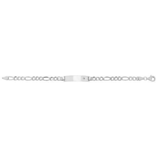 Silver Ladies' Figaro Cz Set Id Bracelet 