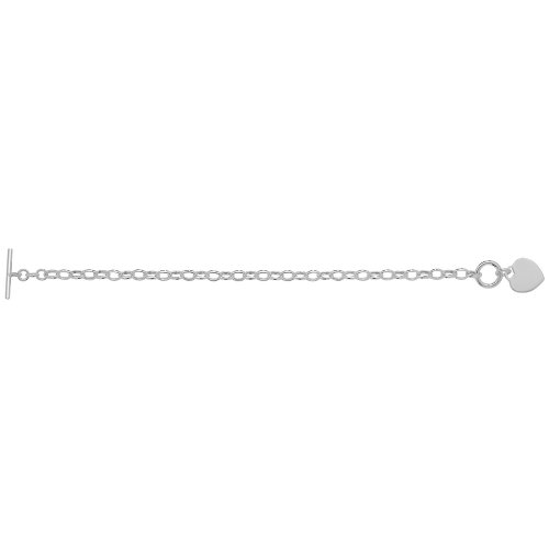Silver T-bar Heart Charm Bracelet 