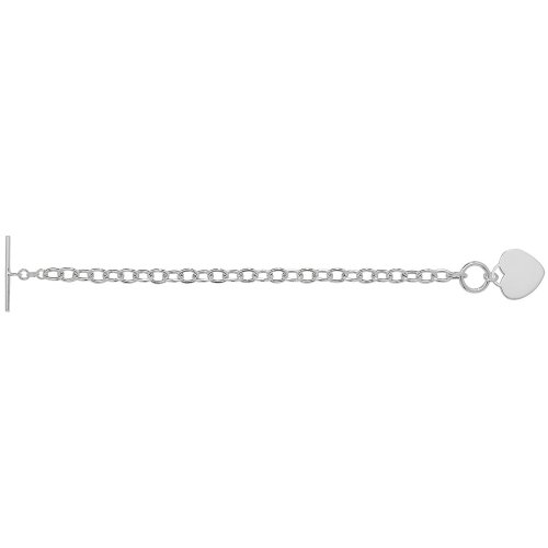 Silver Cz T-bar Heart Charm Bracelet 