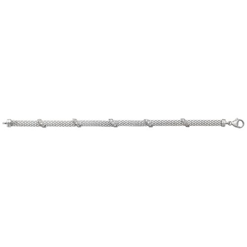 Silver Rhodium Plated Cz Set Mesh Bracelet 