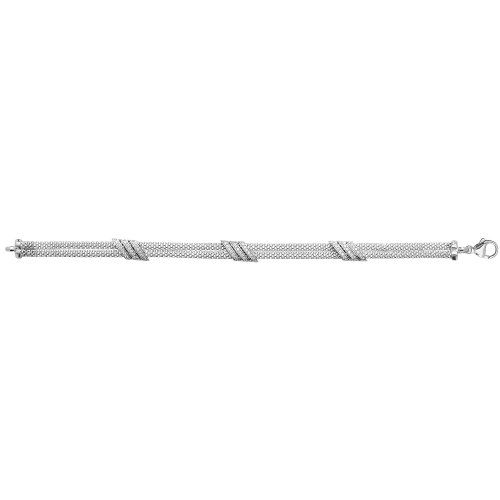 Silver Rhodium Plated Cz Set Mesh Bracelet 