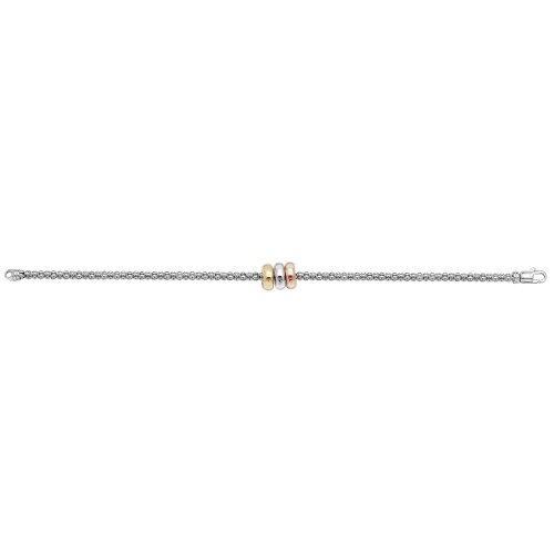 Silver Rhodium Plated Tricolour Gold Plated Rings Mesh Bracelet 