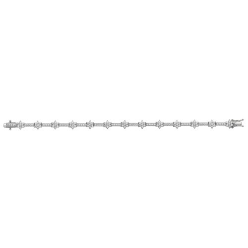 Silver Cz Flower Linked Bracelet 