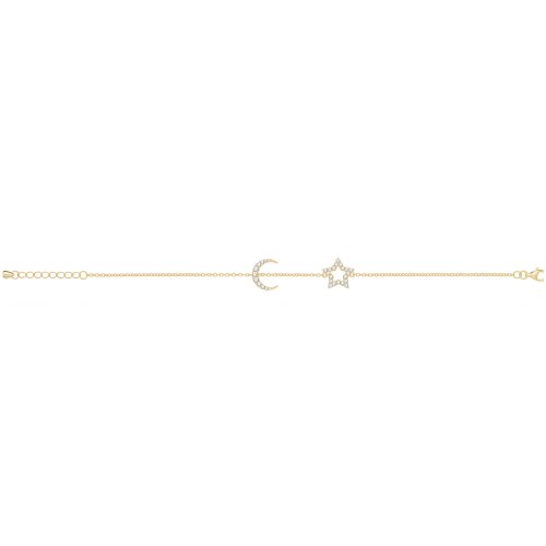 Silver Yellow Gold Plated Cz Star & Moon Bracelet 