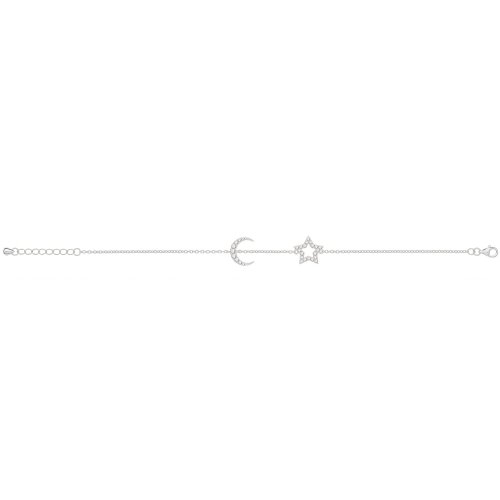 Silver Rhodium Cz Star & Moon Bracelet 
